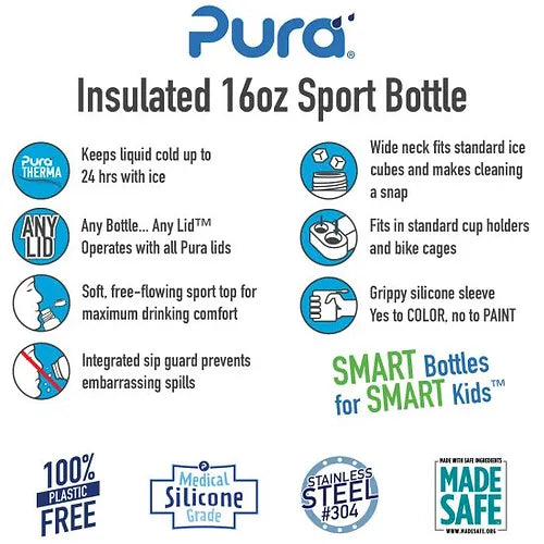 Pura Big Mouth® Sport 475ml Insulated Stainless Steel Bottle