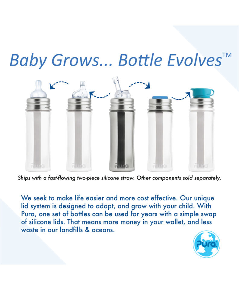 Pura Kiki® 325ml Kiddo 6m+ with Sip Guard Straw Stainless Steel Bottle